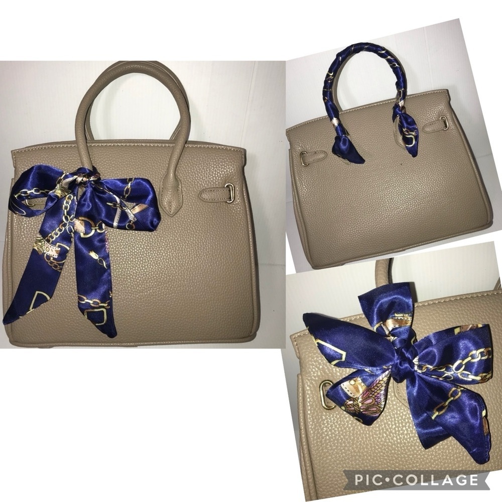 1 Twilly Silk Women Handbag Headband Neck Tie Scarf. blue Gold Pair w/ Dior